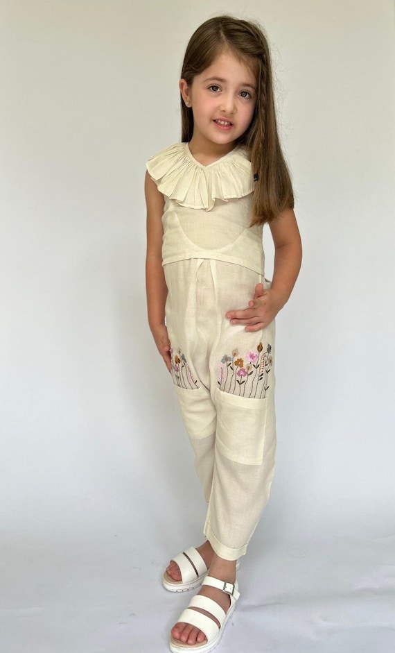 Soft Cotton Beige Jump Suite | 100% Organic Two-piece Set With Ruffled  Neckline | Jump Suite for Floral Girl | Handmade Kids Dress - Etsy Israel