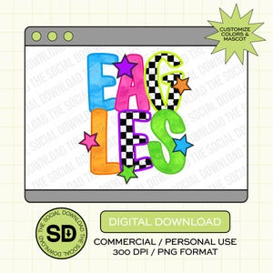 Neon Stacked Mascot Custom School Spirit PNG Download File, custom school png, spirit png, DTF, Sublimation, DTG (SW1126)