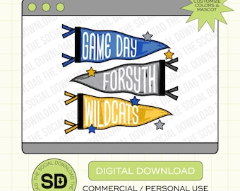 Game Day Pennant Flags Custom School Spirit PNG Download File, custom school png, spirit  bow png, DTF, Sublimation, DTG (SW1099)