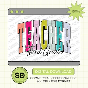 Maestra de tercer grado con bloques de color estilo universitario - Maestra moderna PNG, Maestra colorida PNG, Grado PNG (TEACH-VCB1006)