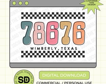 Western Checkered Custom Zip Code PNG Download File, custom state png, city and state png, DTF, Sublimation, DTG (STATE1027)