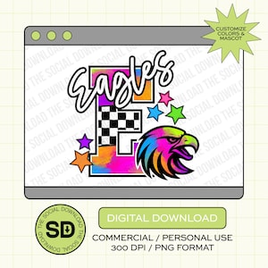 Neon Split Mascot Custom School Spirit PNG Download File, custom school png, spirit png, DTF, Sublimation, DTG (SW1127)
