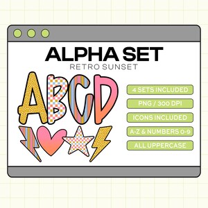 Trendy PNG Alpha Set, Doodle alpha, Spots alpha PNG, Ombre Alpha, Checkered alpha, Instand download (Retro Sunset)