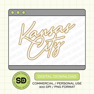 Kansas City Script Outline Gold PNG Download File, Kansas City Png, KC baseball, Kansas City, Dtf, Sublimation, Dtg (KCBB1023)
