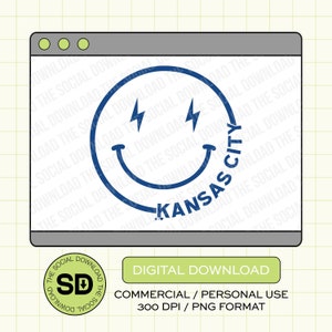 KC Happy Face PNG Download File, Kansas City Png, KC baseball, Kansas City, Dtf, Sublimation, Dtg (KCBB1006)