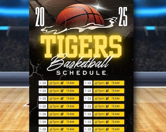 Neon Smoke Basketball Team Schedule, Canva Template, Custom Sports Canva Template (BSKTCT1005)