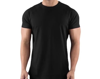 T-shirt de sport uni pour hommes Vêtements de fitness d'été T-shirt à manches courtes et col rond en coton Coupe ajustée