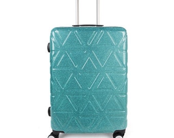 Valise de voyage trolley rigide avec serrure TSA tissu réfléchissant brillant paillettes 20 pouces / 24 pouces en vert / roues silencieuses à 360 degrés