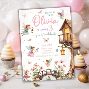 Whimsical Fairy Garden Birthday Invitation - Editable Canva Template - Woodland Watercolor Invite - Instant Digital Download