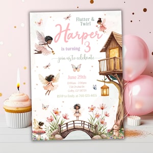 Whimsical Fairy Garden Birthday Invitation - Editable Canva Template - Woodland Watercolor Invite - Instant Digital Download