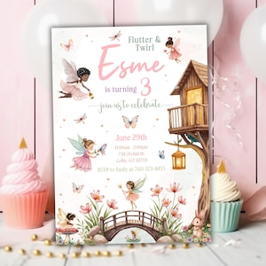 Whimsical Fairy Garden Birthday Invitation - Editable Canva Template - Woodland Watercolor Invite - Instant Digital Download