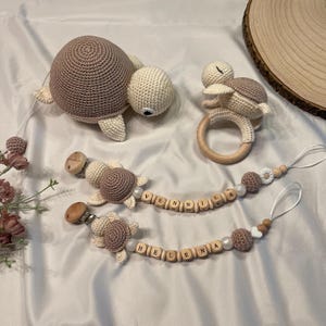 Schnullerkette personalisiert Spieluhr Schildkröte Baby Kinderwagenkette Schlüsselanhänger