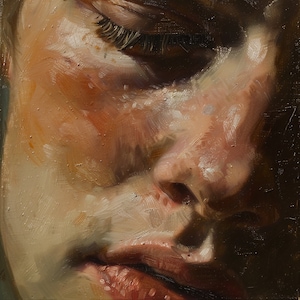 Original "Silent Contemplation", Reflective Portrait, Human Emotion Art, Introspective Artwork, Subtle Light and Shadow, Oil Painting Print