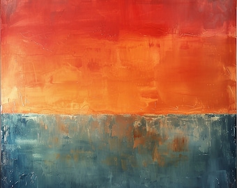 Original "Sunset Horizon", Abstract Expression, Vibrant Colors Artwork, Serene Horizon Scene, Minimalist Nature Artwork, Oil Painting Print