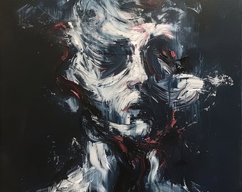 Original "Ethereal Whispers", Abstract Emotional Art, Dark Expressionist Piece, Monochromatic Art, Deep Contemplation, Oil Painting Print