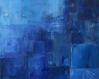 Original "Blue Symphony", Tranquil Abstract Art, Soothing Blue Tones, Minimalist Contemporary, Textured Visual Artwork, Oil Painting Print