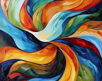 Original "Vibrant Whirl", Vibrant Abstract, Whirling Colors Wall Art, Modern Decor, Large Canvas, Colorful Interior, Oil Painting Print
