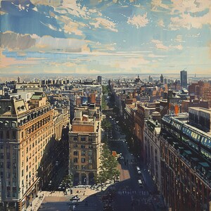 Original &quot;Urban Panorama&quot;, City Aerial View, Expansive Cityscape Artwork, Urban Landscape Art, Detailed City Skyline, Oil Painting Print