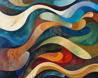 Original "Dynamic Waves", Colorful Abstract Artwork, Modern Wall Art, Flowing Waves, Large Canvas, Vibrant Decor, Oil Painting Print