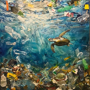 Original &quot;Ocean&#39;s Despair&quot;, Marine Pollution, Environmental Awareness, Ocean Conservation, Wildlife Protection, Sea Life, Oil Painting Print