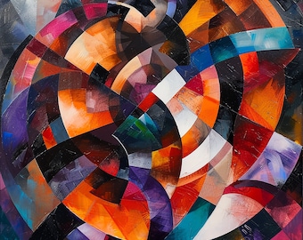 Original "Curved Harmonies", Vibrant Abstract Art, Dynamic Curves, Colorful Modern Print, Textured Decor, Contemporary, Oil Painting Print