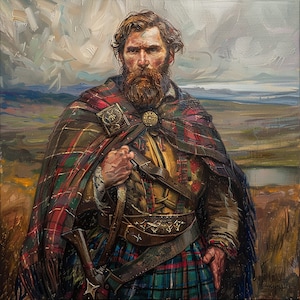 Original "Highland Resolve", Highland Warrior Portrait, Scottish Clans Art, Historical Artwork, Tartan Pattern, Oil Painting Print