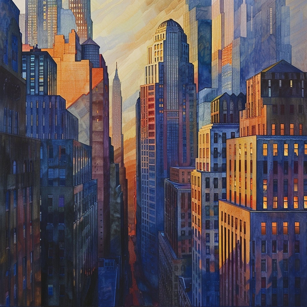 Original "urban Sunrise", Morning Cityscape Art, Urban Sunrise Scene ...