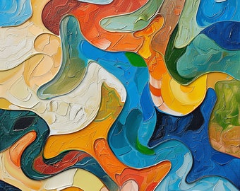 Original "Flowing Harmony", Colorful Abstract Artwork, Modern Wall Art, Flowing Design, Large Canvas, Vibrant Decor, Oil Painting Print