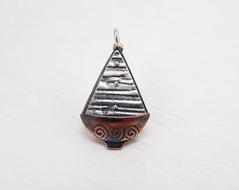 CS16 - SailBoat 2 Charm by simplyMegA - Copper and Sterling Silver Sailboat Charm Pendant