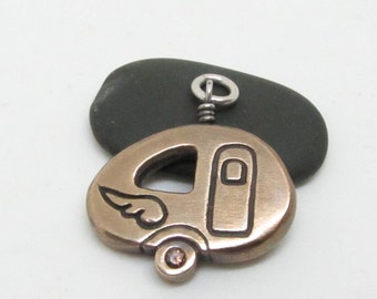 CS15 - Caddy Gaddy Charm by silentgoddess - Camper Trailer pendant with wings cocoa brown cz