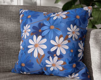 Embroidered Daisy Boho Throw Pillow Cover | 3D Faux Embroidery Boho Floral Pillowcase | Cute Cottagecore Daisies Home Decor