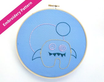 Embroidery Pattern: Shark Monster Geometry