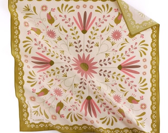 Bandana unique en voile de coton floral sauvage conçu à l'origine écharpe cachemire bohème pastel fine fleurs botaniques