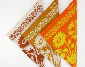 Cinnamon Sunflowers Beige Bandana Original Designed Boho Handkerchief Soft Cotton Voile Flower Wrap Botanical Summer Scarf Gift for Her