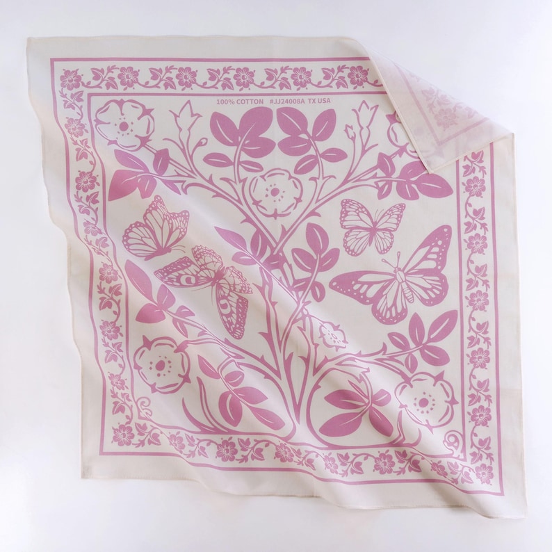 Pastellrosa rosfjärilsblommig bandana mjuk bomullsvoile blommaomslag boho sommarhalsduk present till henne 4008A Pink
