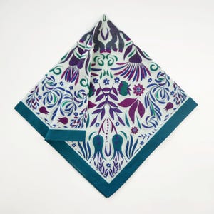 Unique Colorful Folk Floral Bandana Ethnic-Inspired Original Art Mandala Handkerchief Cotton Voile Botanical Hair Scarf