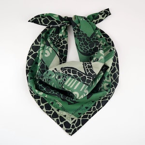 Forest Green Giraffe Cotton Voile Bandana Exotic African Safari Head Wrap Unique Soft Unisex Scarf Animal Lovers Gift