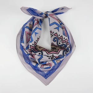 Purple Blue Ethnic Inspired Cotton Voile Bandana Original Design Pastel Print Head Wrap Unique Exotic Tribal Scarf Gift for Her