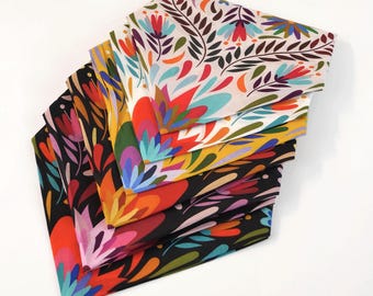 Colorful Folk Floral Soft Cotton Voile Bandana Originally Designed Boho Flower Wrap Unique Botanical Lady Summer Scarf