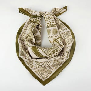 Olive Green Beige Ethnic Cotton Bandana Original Designed Exotic African Safari Tribal Head Wrap Unique Soft Unisex Scarf