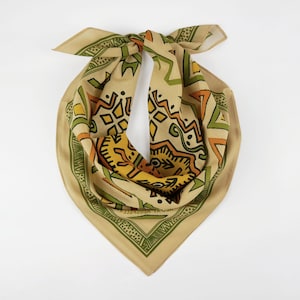 Ethnic Inspired Cotton Voile Bandana Original Design Pastel Print Earthy Yellow Head Wrap Unique Exotic Tribal Scarf Gift for Her