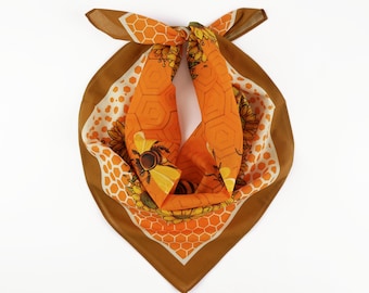 Golden Yellow Bee Sunflower Lover Cotton Voile Bandana Unique Thin Summer Wrap Soft Gold Boho Scarf Gift for Her
