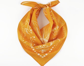 Bee Kind Golden Yellow  Sunflower Lover Cotton Voile Bandana Unique Thin Summer Wrap Soft Gold Boho Scarf Gift for Her