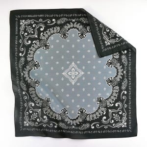Black Gray Paisley Summer Bandana Originally Designed Unique Lightweight Wrap Soft Cotton Voile Boho Scarf