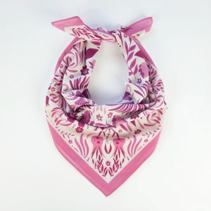 Fuchsia Floral Hot Pink Cotton Voile Bandana Originally Designed Boho Flower Wrap Soft Pastel Botanical Woman Scarf