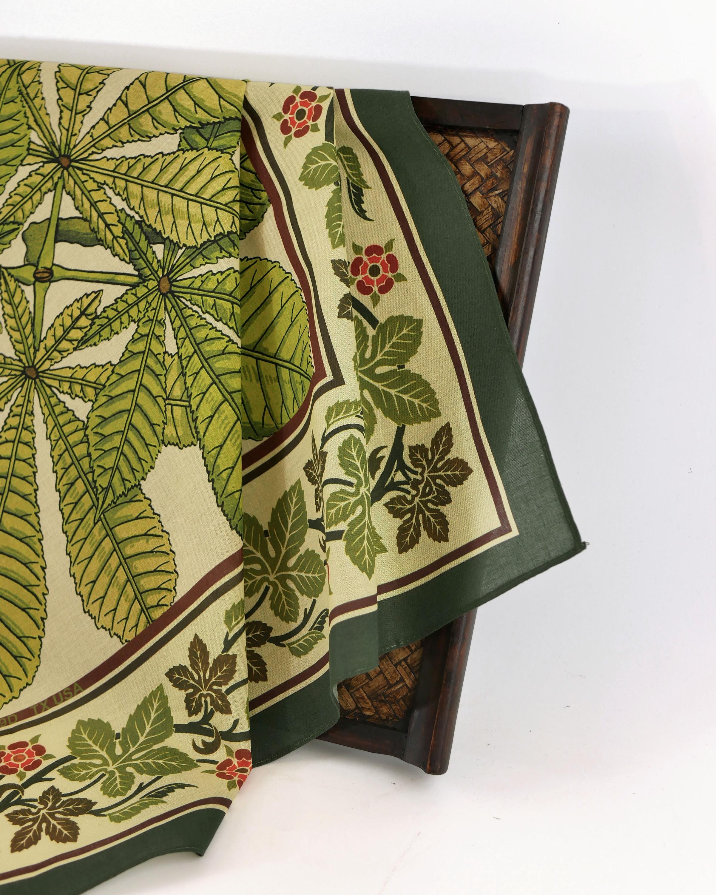 Botanical Thin Breathable Summer Bandana Green Leaf Wrap Soft Cotton Voile Boho Flower Scarf Gift for Her