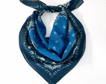 Teal Peacock Blue Two Tone Unique Cotton Voile Bandana Originally Designed Boho Paisley Wrap Soft Scarf