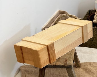 Handcrafted Solid Wood Long Box  Artisan Wooden Rectangular Storage Chest: Handmade Organizer