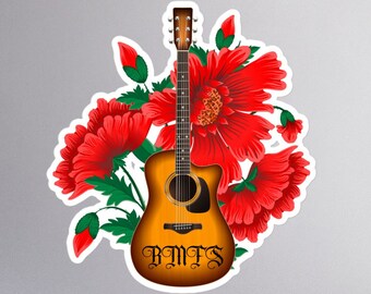 Billy Strings Red Daisy Sticker, Billy Strings Guitar Sticker, BMFS Sticker, Vinyl Bubble-free stickers, BMFS Sticker, Billy Strings, BMFS