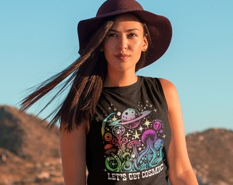 Cosmic Country Muscle Tank Top: Psychedelic Planet Design